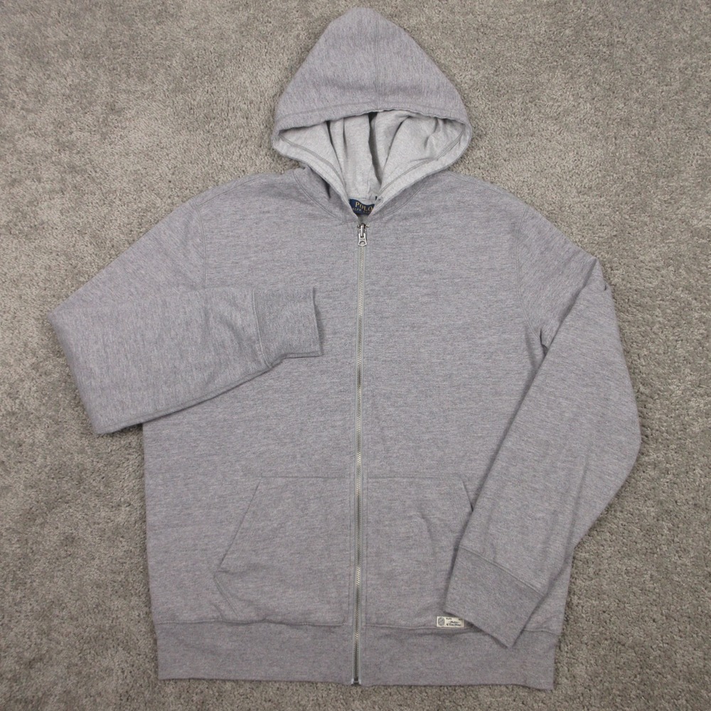 Polo Ralph Lauren Sweater Mens XL Gray Heather Pocket Full Zip Hoodie Sweatshirt